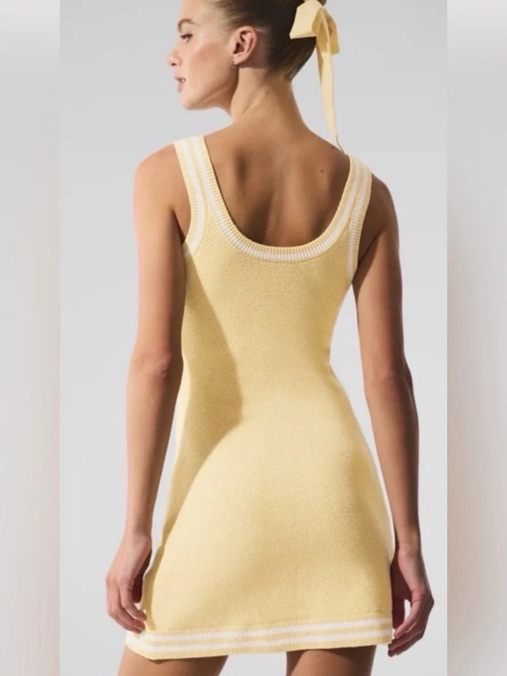 ALO Yoga Tennis Club Sweater Knit Dress in Yellow XXS